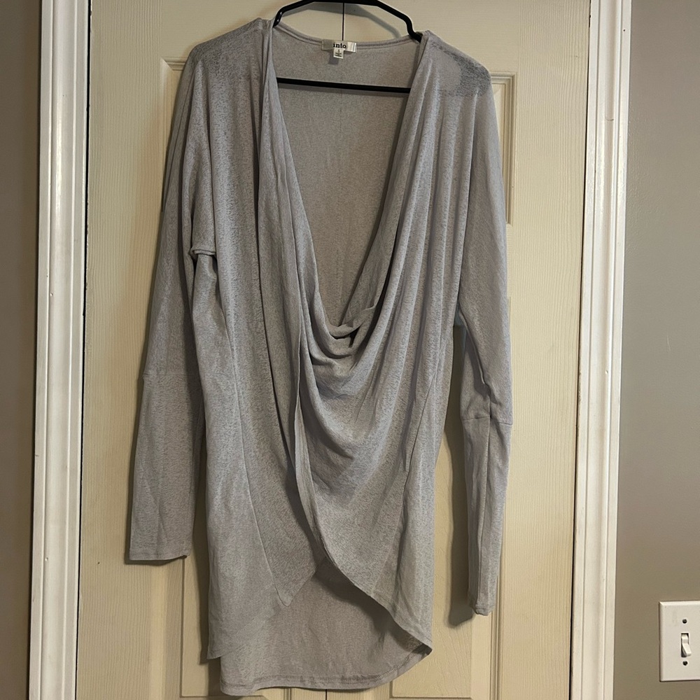 Elegant Gray Drape Blouse